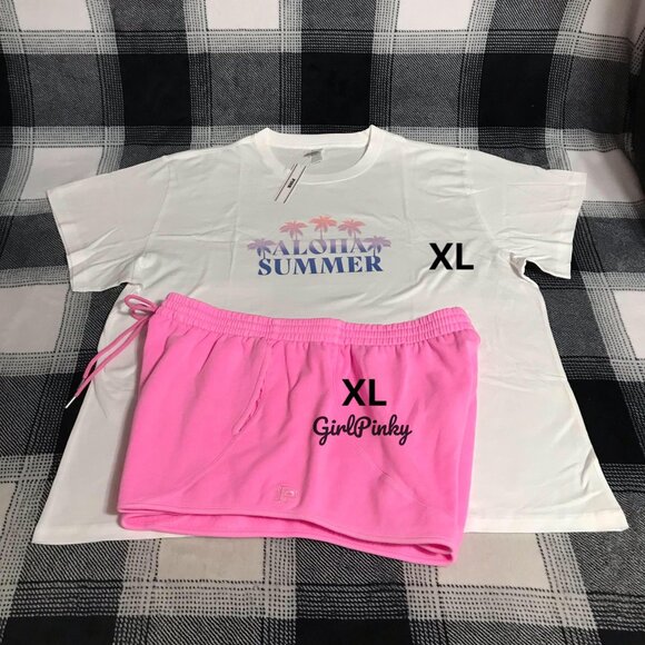 victoria secrets PINK CURVED HEM shorts outfit IN HOT PINK SIZE EXTRA LARGE - Picture 1 of 7